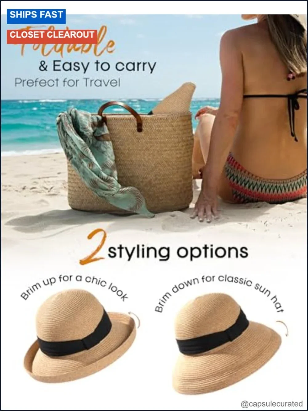 Women's UPF 50 Packable Bucket Hat with Chin Strap, Adjustable Sun Hat, Travel